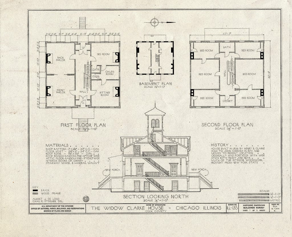 Blueprint HABS Ill,16-CHIG,4- (Sheet 1 of 6) - Henry Clarke House, 4526 South Wabash Avenue (Moved from Michigan Avenue), Chicago, Cook County, IL