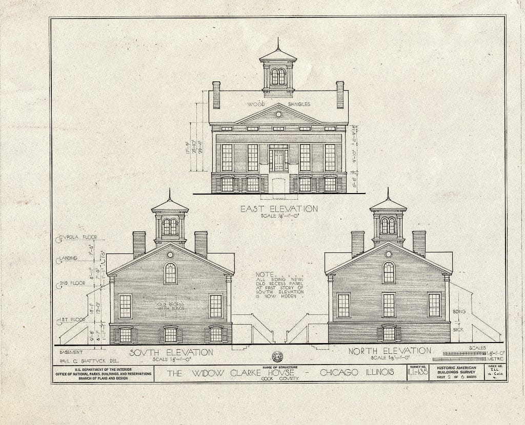 Blueprint HABS Ill,16-CHIG,4- (Sheet 2 of 6) - Henry Clarke House, 4526 South Wabash Avenue (Moved from Michigan Avenue), Chicago, Cook County, IL