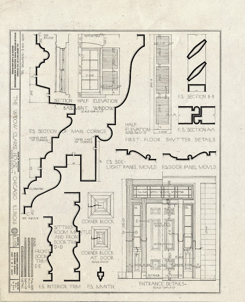 Blueprint HABS Ill,16-CHIG,4- (Sheet 3 of 6) - Henry Clarke House, 4526 South Wabash Avenue (Moved from Michigan Avenue), Chicago, Cook County, IL