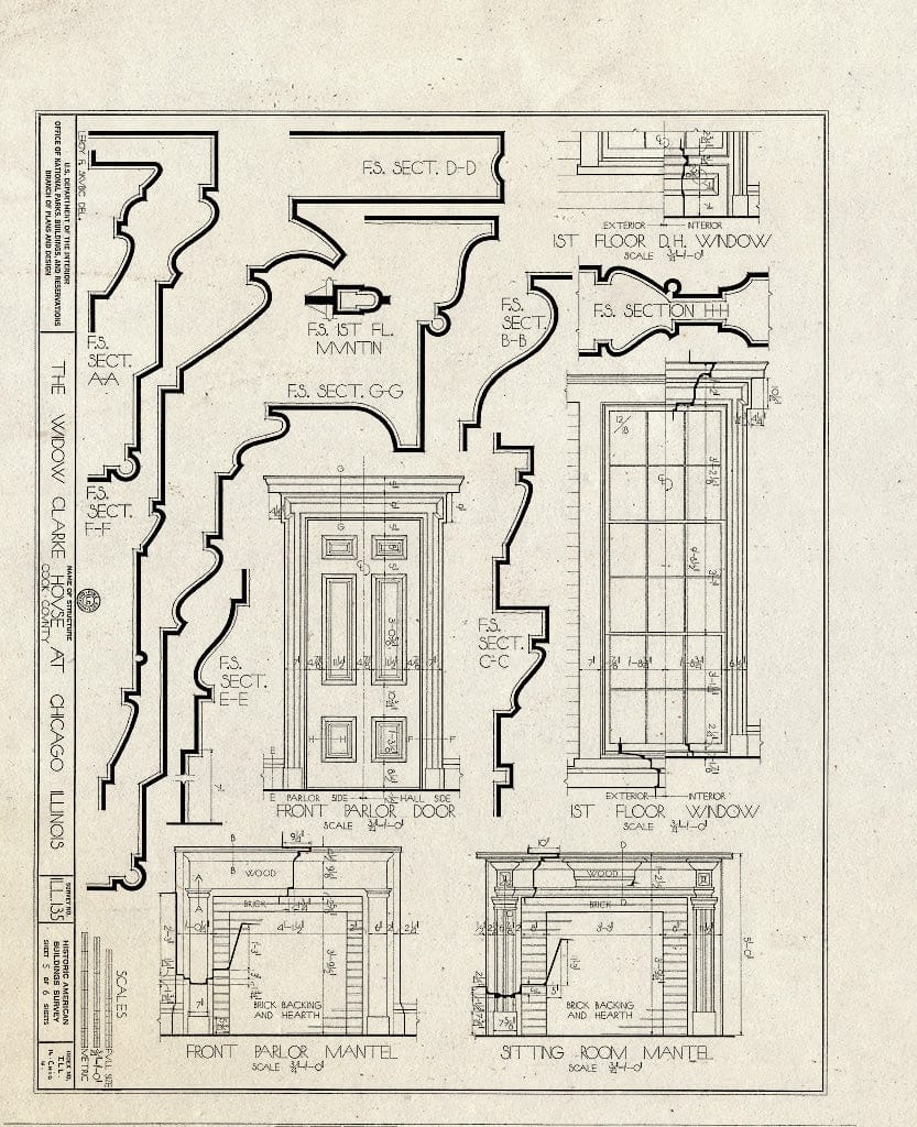 Blueprint HABS Ill,16-CHIG,4- (Sheet 5 of 6) - Henry Clarke House, 4526 South Wabash Avenue (Moved from Michigan Avenue), Chicago, Cook County, IL