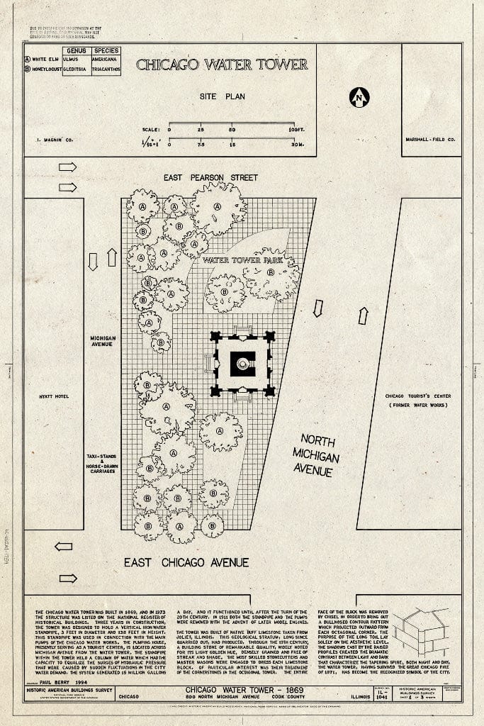 Blueprint HABS Ill,16-CHIG,43- (Sheet 1 of 3) - Chicago Water Tower, 800 North Michigan Avenue, Chicago, Cook County, IL