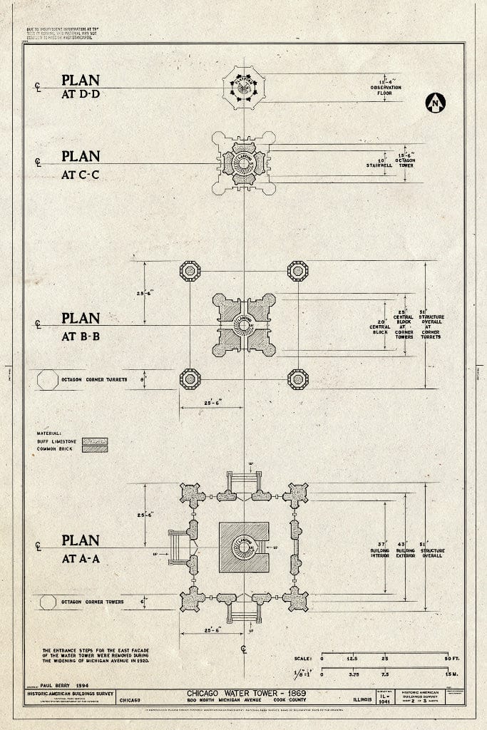 Blueprint HABS Ill,16-CHIG,43- (Sheet 2 of 3) - Chicago Water Tower, 800 North Michigan Avenue, Chicago, Cook County, IL