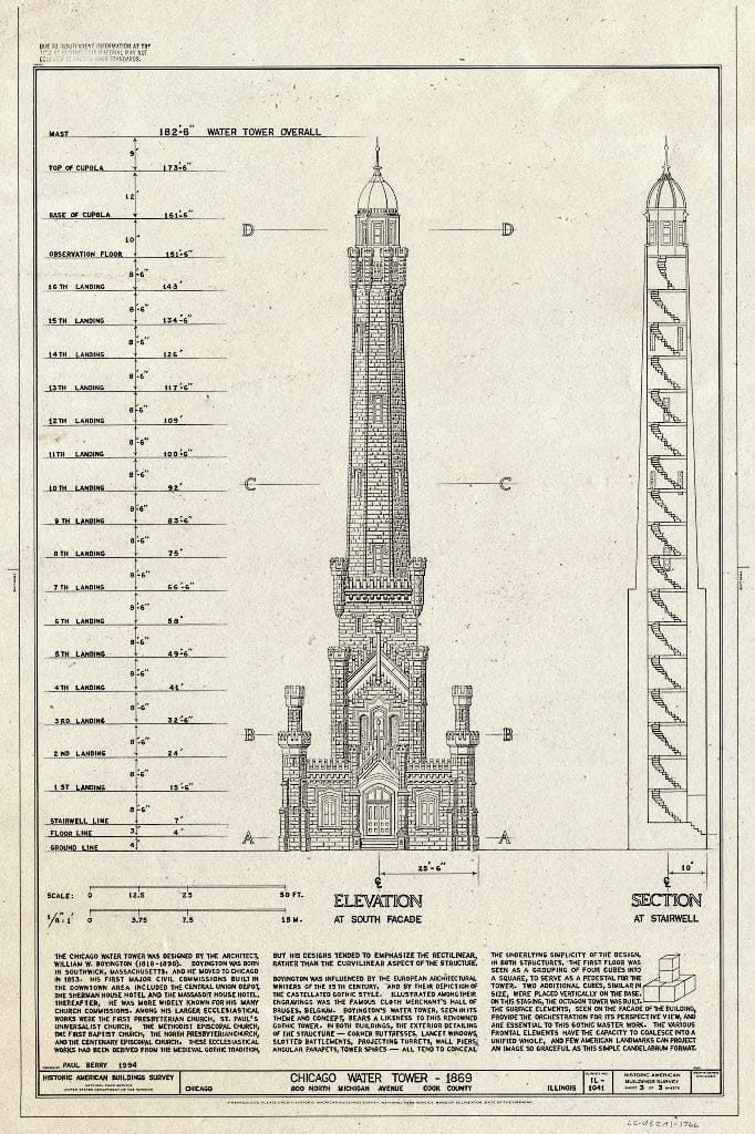 Blueprint HABS Ill,16-CHIG,43- (Sheet 3 of 3) - Chicago Water Tower, 800 North Michigan Avenue, Chicago, Cook County, IL