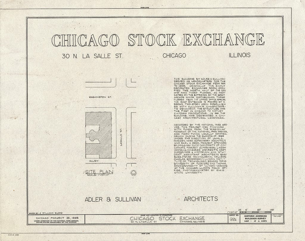 Blueprint HABS Ill,16-CHIG,36- (Sheet 1 of 4) - Chicago Stock Exchange Building, 30 North Lasalle Street, Chicago, Cook County, IL
