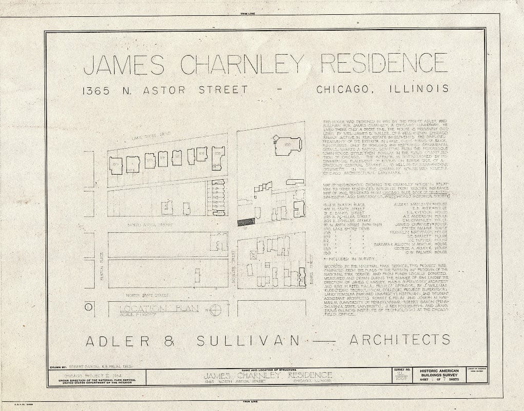 Blueprint HABS Ill,16-CHIG,12- (Sheet 1 of 7) - James Charnley House, 1365 North Astor Street, Chicago, Cook County, IL