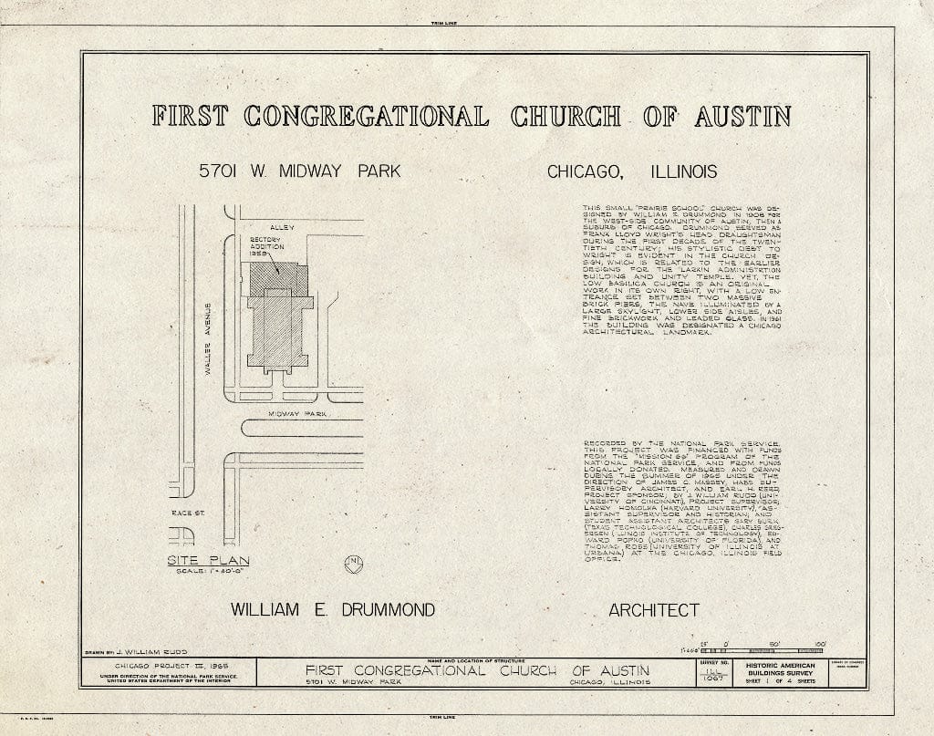 Blueprint HABS Ill,16-CHIG,68- (Sheet 1 of 4) - First Congregational Church of Austin, 5701 West Midway Park, Chicago, Cook County, IL
