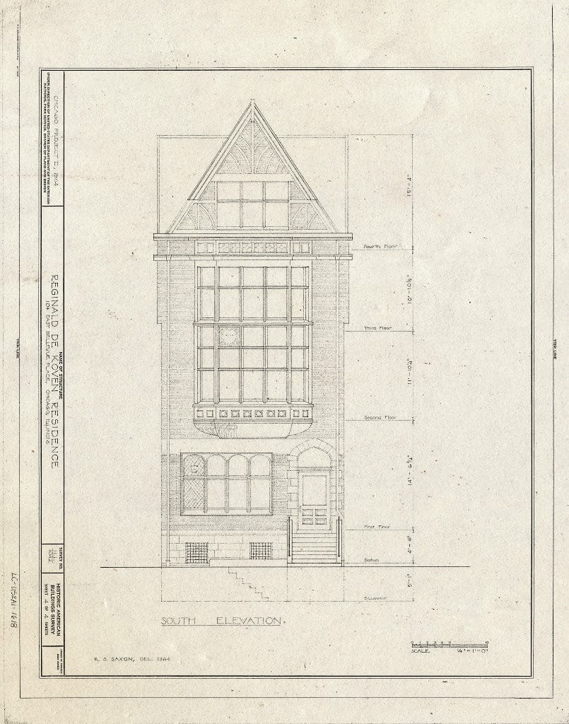 Blueprint HABS Ill,16-CHIG,44- (Sheet 4 of 4) - Reginald DeKoven House, 104 East Bellevue Place, Chicago, Cook County, IL