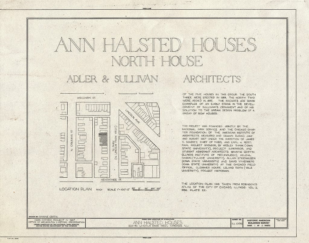 Blueprint HABS Ill,16-CHIG,85- (Sheet 1 of 4) - Ann Halsted Townhouses, 1826-1834 Lincoln Park Avenue West, Chicago, Cook County, IL