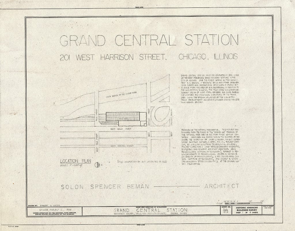 Blueprint HABS Ill,16-CHIG,18- (Sheet 1 of 4) - Grand Central Station, 201 West Harrison Street (Corner of West Harrison & South Wells), Chicago, Cook County, IL