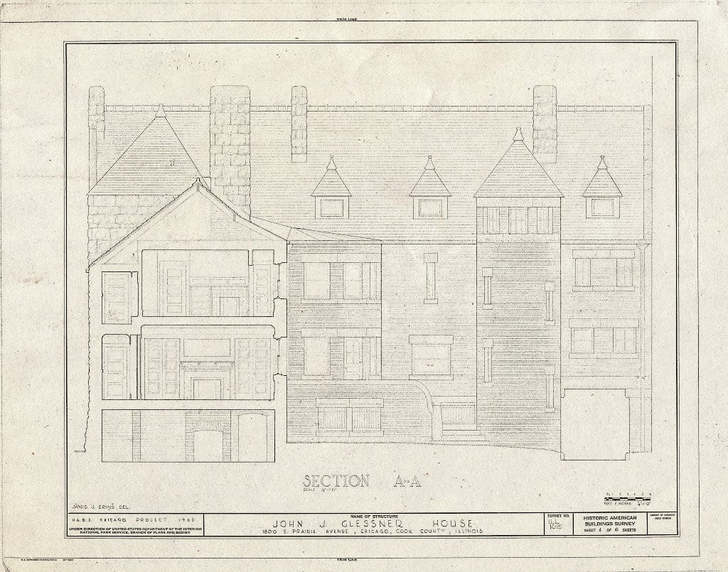 Blueprint HABS Ill,16-CHIG,17- (Sheet 4 of 6) - John J. Glessner House, 1800 South Prairie Avenue, Chicago, Cook County, IL