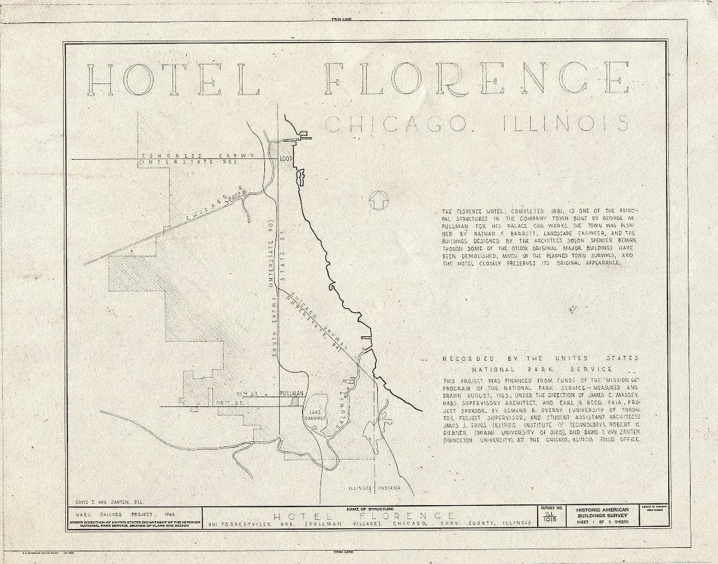 Blueprint HABS Ill,16-CHIG,20- (Sheet 1 of 5) - Hotel Florence, 11111 South Forrestville Avenue, Chicago, Cook County, IL