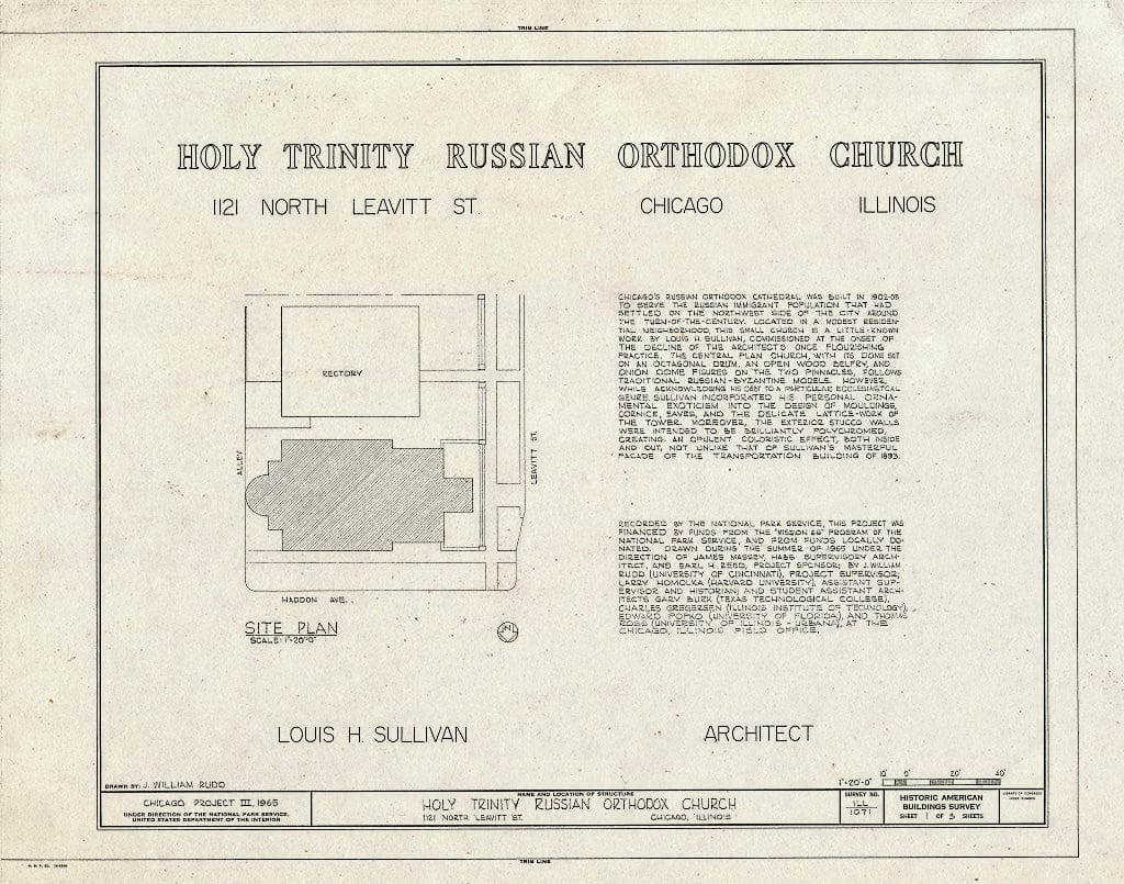Blueprint HABS Ill,16-CHIG,71- (Sheet 1 of 3) - Holy Trinity Russian & Greek Orthodox Church, 1121 North Leavitt Street, Chicago, Cook County, IL