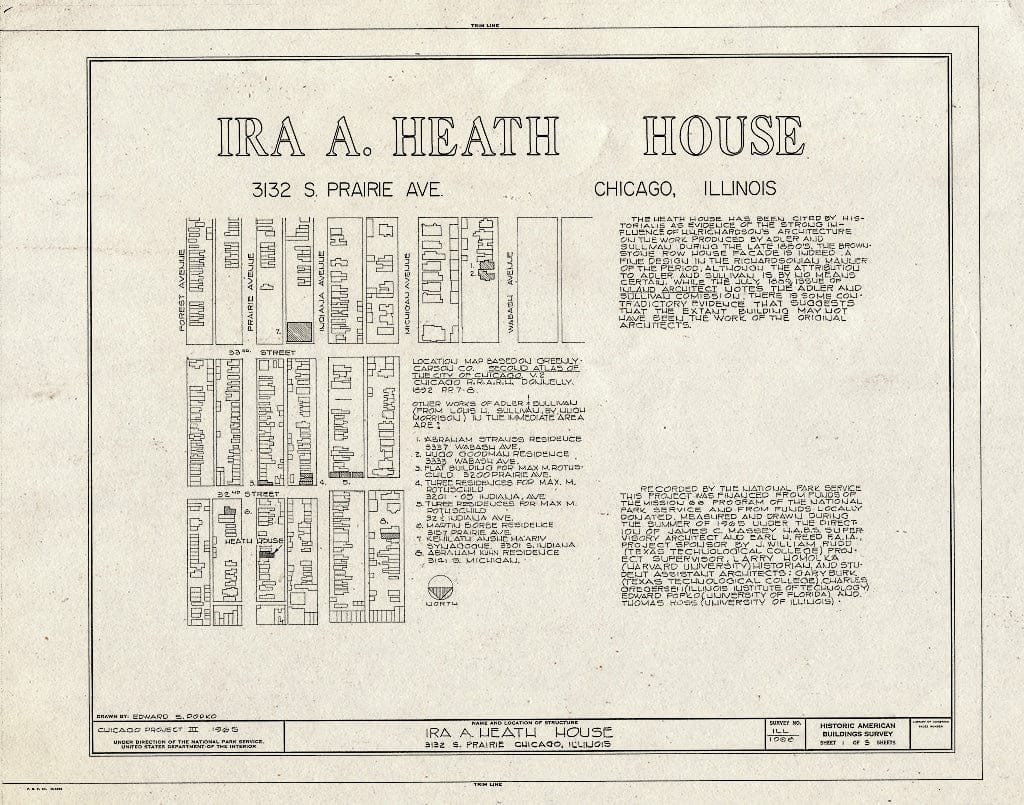 Blueprint HABS Ill,16-CHIG,67- (Sheet 1 of 3) - Ira A. Heath House, 3132 South Prairie Avenue, Chicago, Cook County, IL