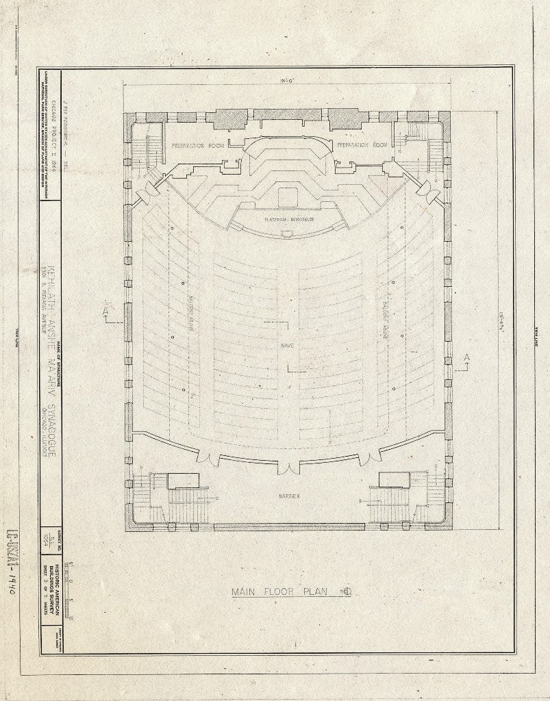 Blueprint HABS Ill,16-CHIG,56- (Sheet 3 of 5) - Kehilath Anshe Ma'ariv Synagogue, 3301 South Indiana Avenue, Chicago, Cook County, IL
