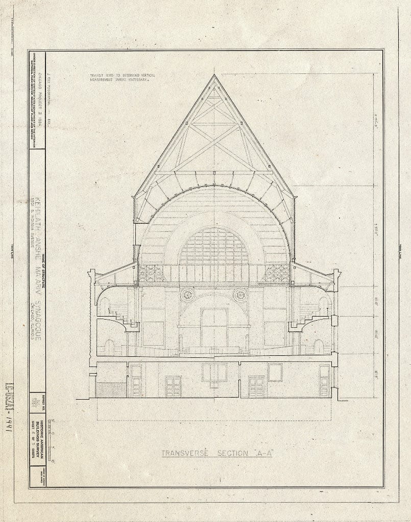 Blueprint HABS Ill,16-CHIG,56- (Sheet 4 of 5) - Kehilath Anshe Ma'ariv Synagogue, 3301 South Indiana Avenue, Chicago, Cook County, IL