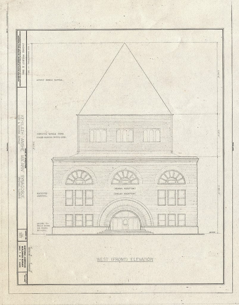 Blueprint HABS Ill,16-CHIG,56- (Sheet 5 of 5) - Kehilath Anshe Ma'ariv Synagogue, 3301 South Indiana Avenue, Chicago, Cook County, IL