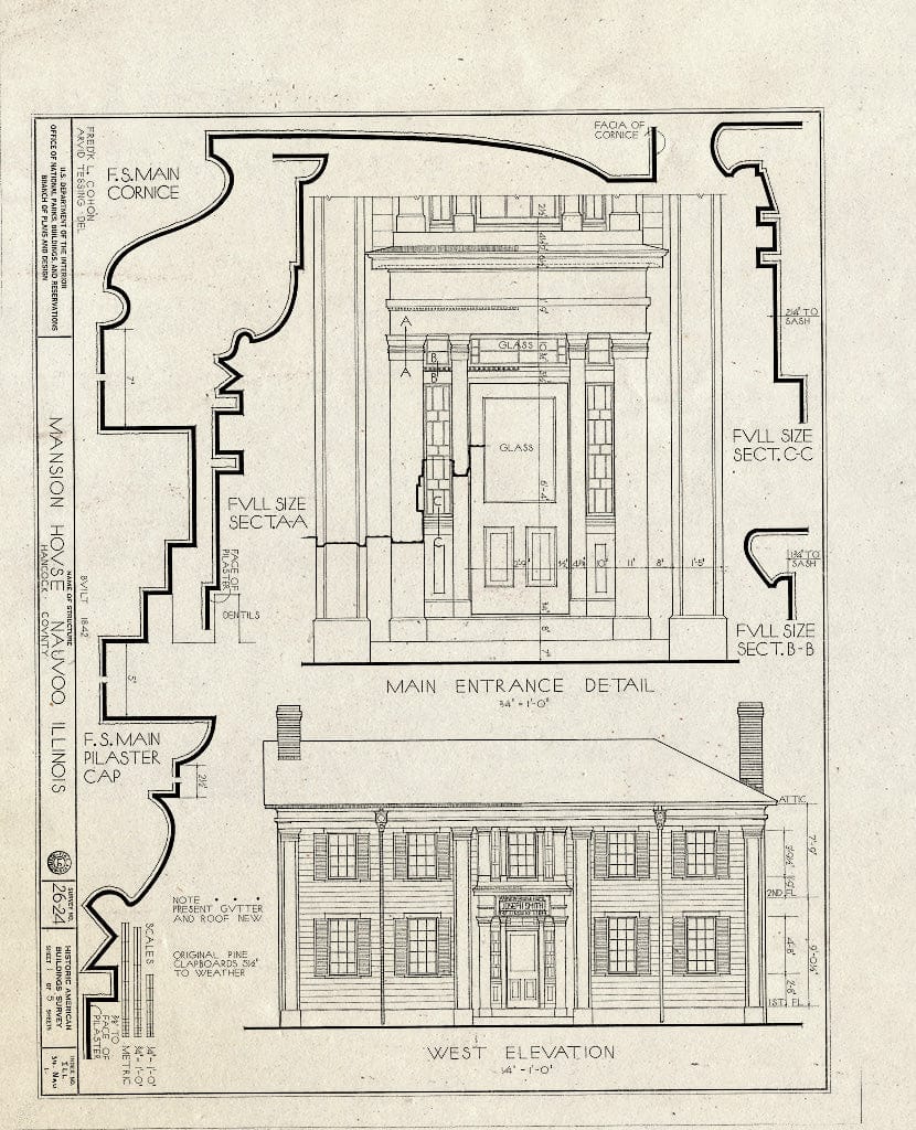 Blueprint HABS Ill,34-NAU,1- (Sheet 1 of 5) - Mansion House, Main & Water Streets, Nauvoo, Hancock County, IL