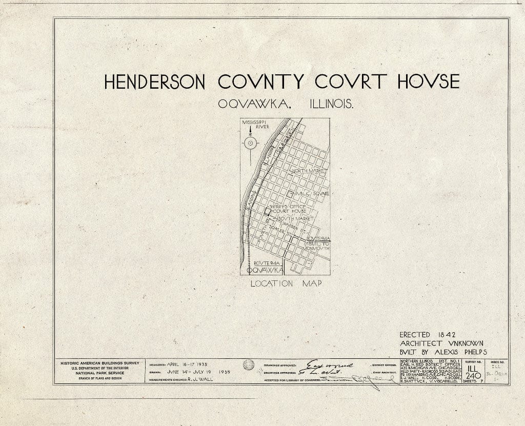 Blueprint HABS Ill,36-OQUA,1- (Sheet 0 of 7) - Henderson County Courthouse, Fourth & Warren Streets, Oquawka, Henderson County, IL