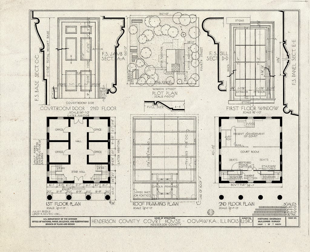 Blueprint HABS Ill,36-OQUA,1- (Sheet 1 of 7) - Henderson County Courthouse, Fourth & Warren Streets, Oquawka, Henderson County, IL