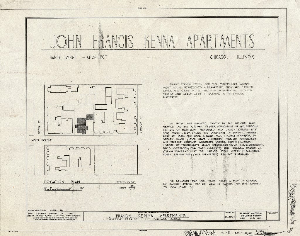 Blueprint HABS Ill,16-CHIG,84- (Sheet 1 of 6) - John Francis Kenna Apartments, 2214 East Sixty-Ninth Street, Chicago, Cook County, IL