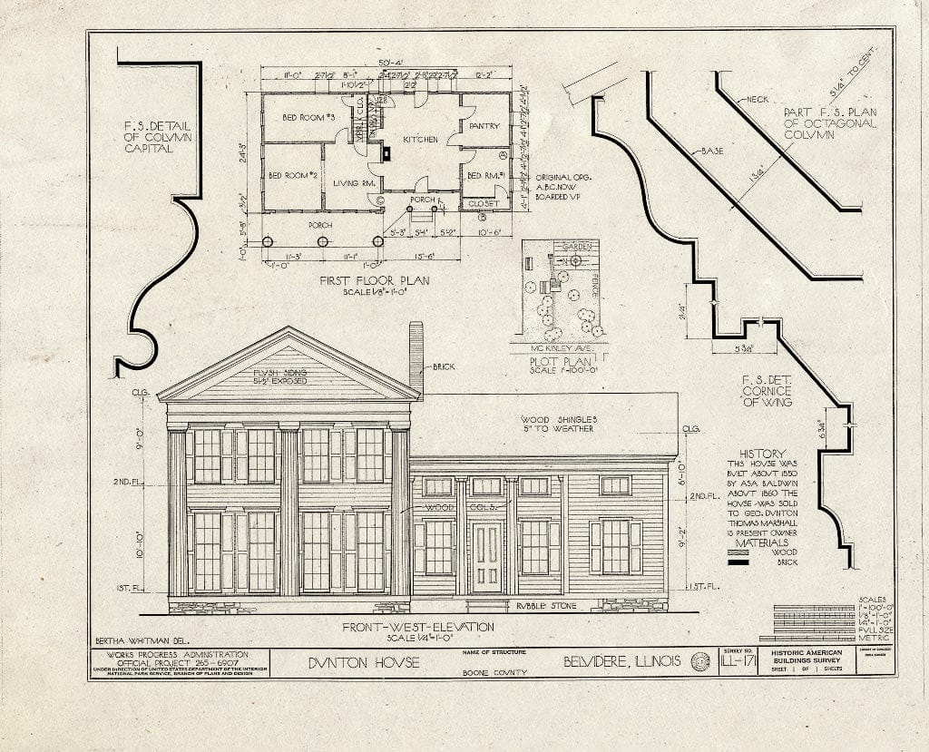 Blueprint HABS Ill,4-BELV,2- (Sheet 1 of 1) - Dunton House, 807 McKinley Avenue, Belvidere, Boone County, IL