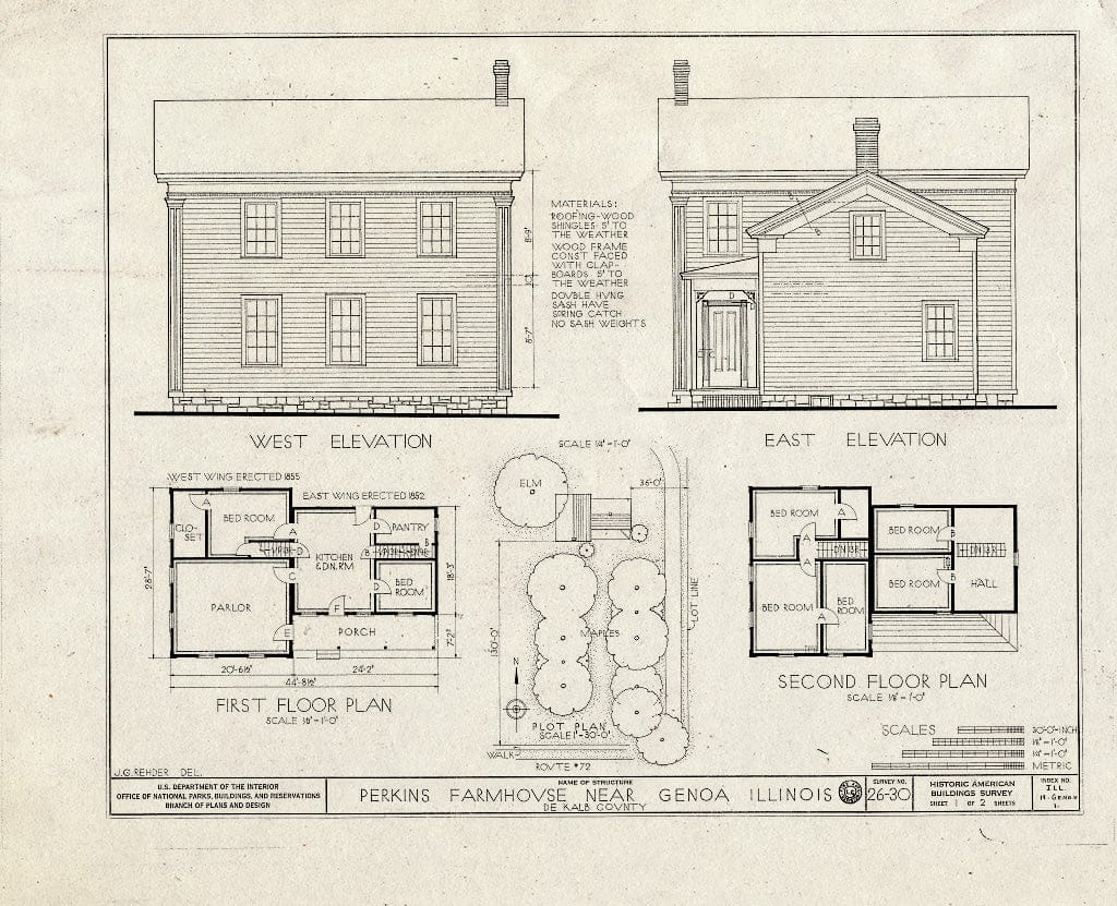 Blueprint HABS Ill,19-Geno.V,1- (Sheet 1 of 2) - Perkins Farmhouse, Route 22, Genoa, De Kalb County, IL