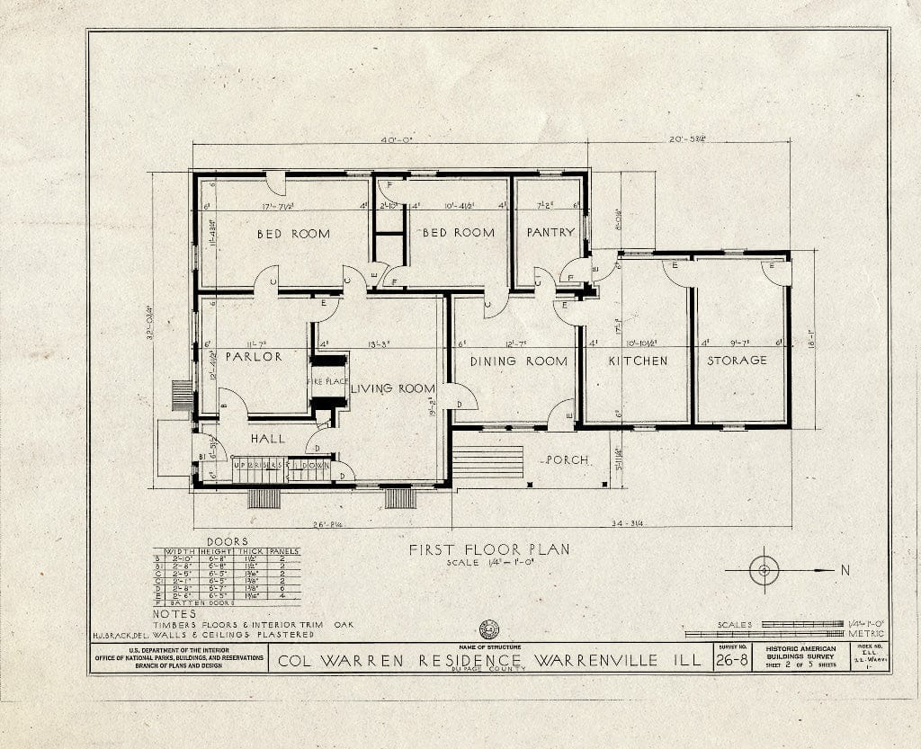 Blueprint HABS Ill,22-WARVI,1- (Sheet 2 of 5) - Colonel Warren House, Warrenville Road, Warrenville, Du Page County, IL