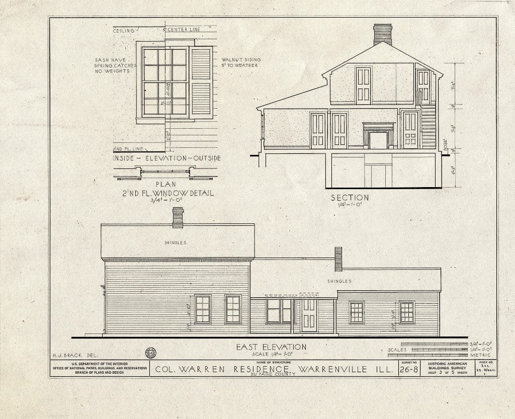 Blueprint HABS Ill,22-WARVI,1- (Sheet 3 of 5) - Colonel Warren House, Warrenville Road, Warrenville, Du Page County, IL