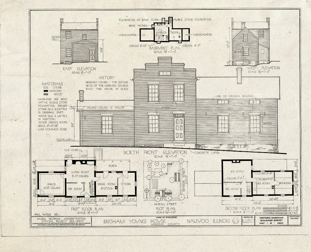 Blueprint HABS Ill,34-NAU,7- (Sheet 1 of 1) - Brigham Young House, Granger & Kimball Streets, Nauvoo, Hancock County, IL