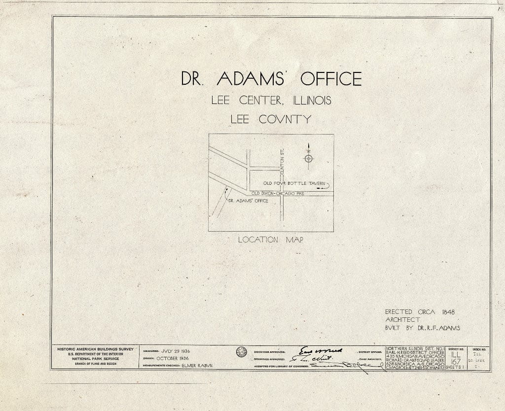 Blueprint HABS Ill,52-LEEC,2- (Sheet 0 of 1) - Dr. Adams Office, Old Dixon-Chicago Pike, Lee Center, Lee County, IL