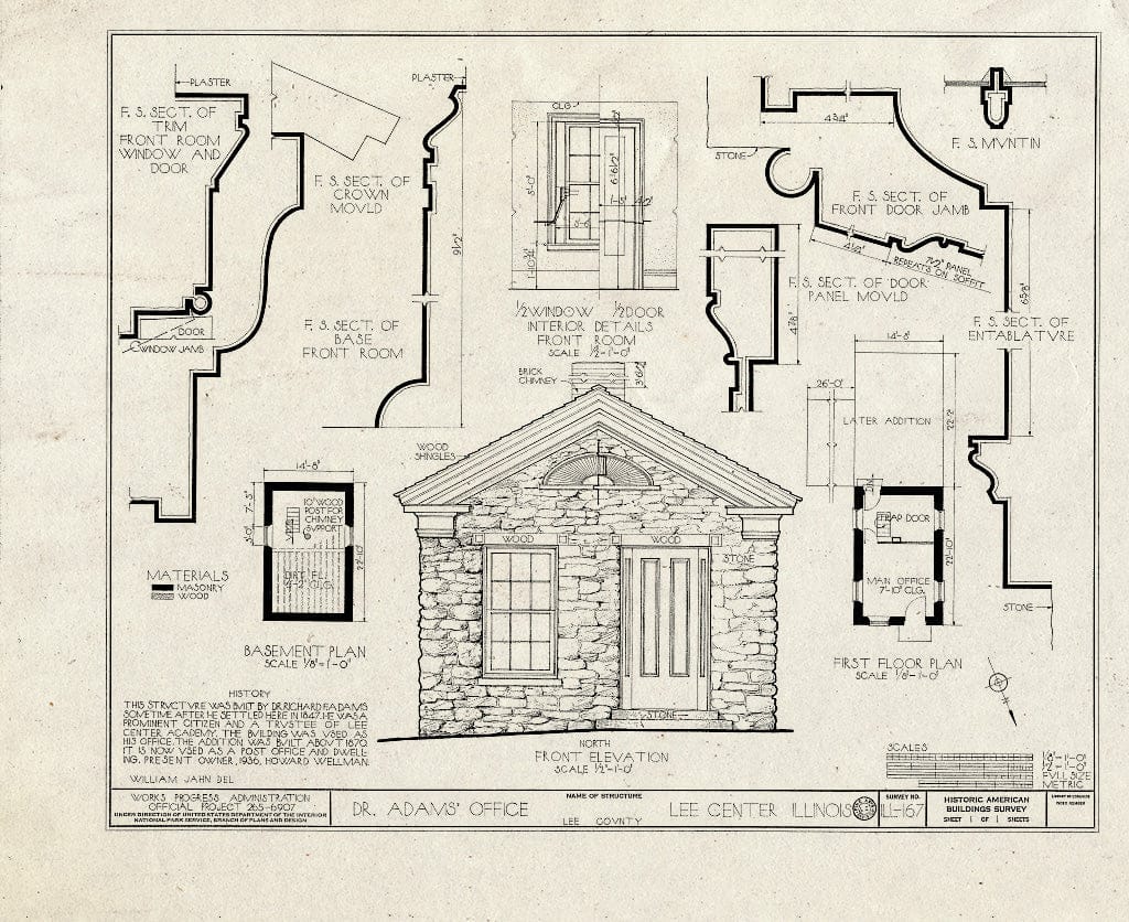 Blueprint HABS Ill,52-LEEC,2- (Sheet 1 of 1) - Dr. Adams Office, Old Dixon-Chicago Pike, Lee Center, Lee County, IL