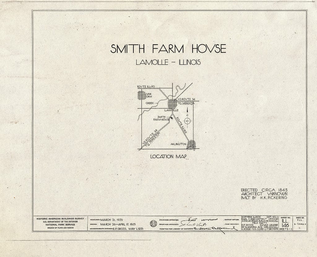 Blueprint HABS Ill,6-LAMO.V,1- (Sheet 0 of 1) - Smith Farmhouse, U.S. Route 34, La Moille, Bureau County, IL