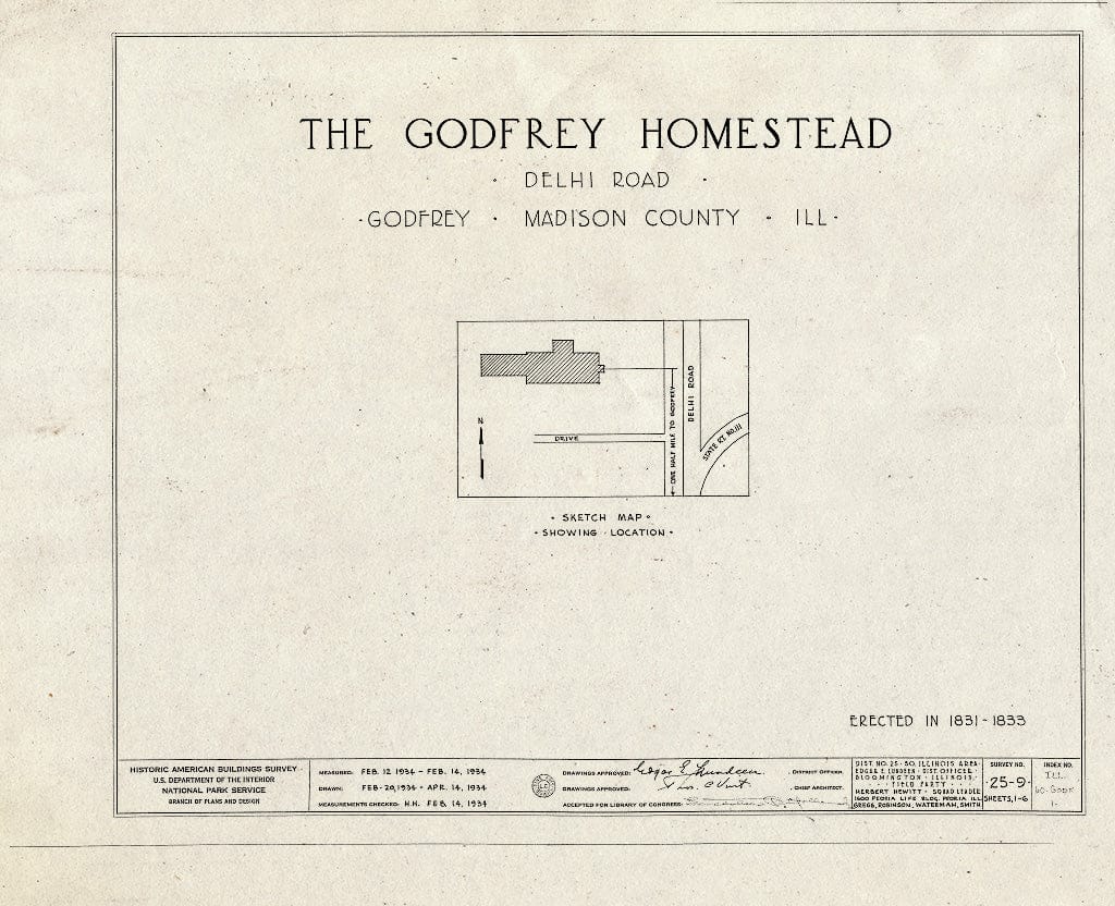 Blueprint HABS Ill,60 -GODF,1- (Sheet 0 of 6) - Godfrey Homestead, Delhi Road, Godfrey, Madison County, IL