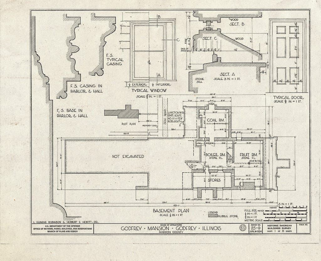 Blueprint HABS Ill,60 -GODF,1- (Sheet 1 of 6) - Godfrey Homestead, Delhi Road, Godfrey, Madison County, IL