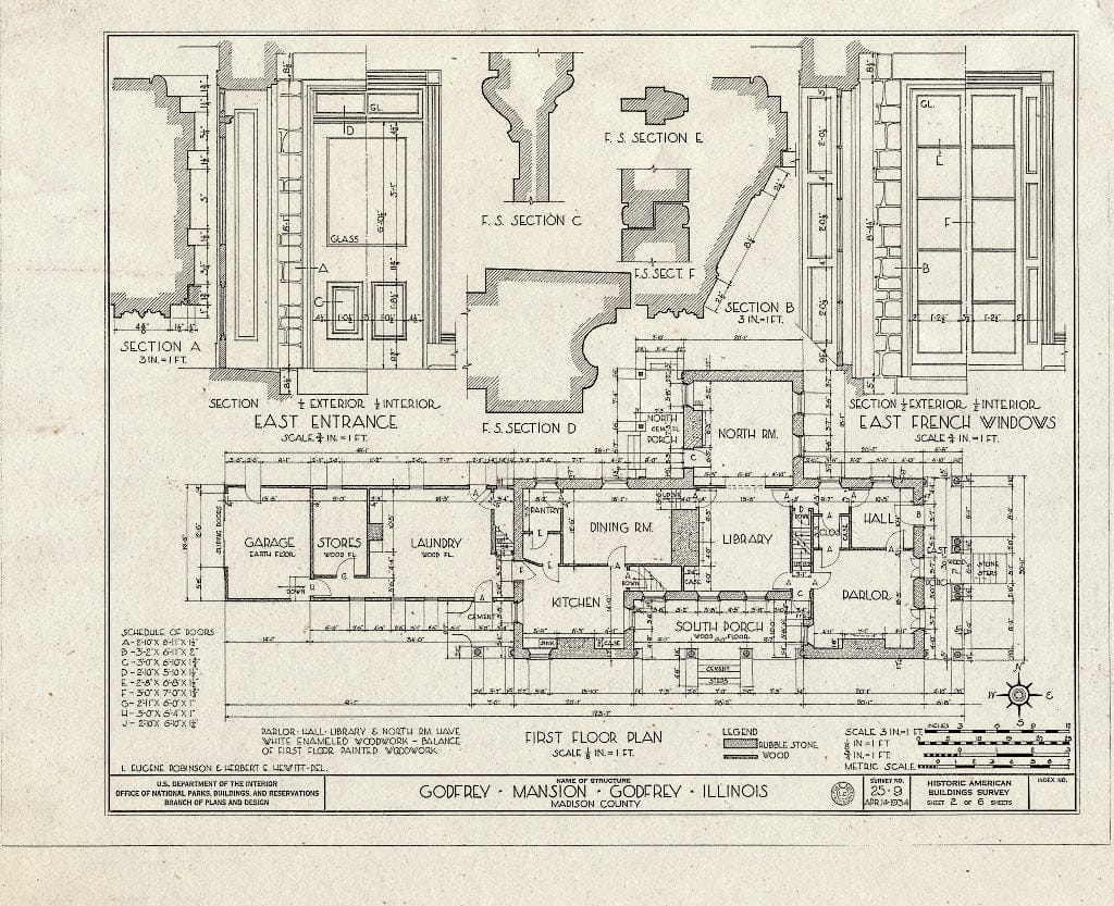 Blueprint HABS Ill,60 -GODF,1- (Sheet 2 of 6) - Godfrey Homestead, Delhi Road, Godfrey, Madison County, IL