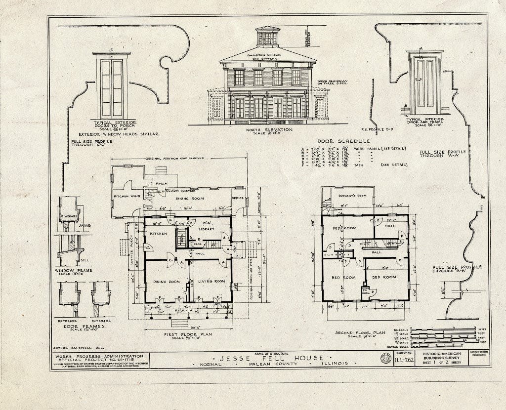 Blueprint HABS Ill,57-NORM,1- (Sheet 1 of 2) - Jesse Fell House, 502 Irving (Moved from Broadway & Irving Streets), Normal, McLean County, IL