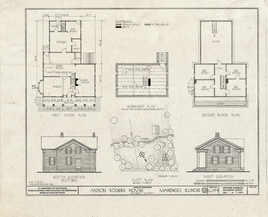 Blueprint HABS Ill,56-Margo,2- (Sheet 1 of 3) - Anson Rogers House & Farm Buildings, U.S. Route 20, Marengo, McHenry County, IL
