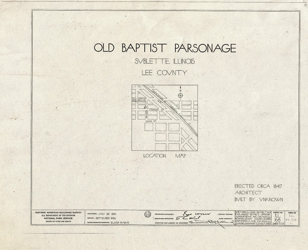 Blueprint HABS Ill,52-SUB,1- (Sheet 0 of 2) - Old Baptist Parsonage, Snyder & Virginia Streets, Sublette, Lee County, IL