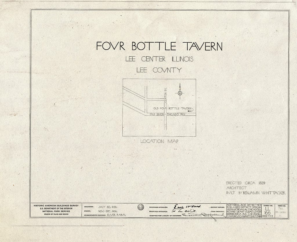 Blueprint HABS Ill,52-LEEC,1- (Sheet 0 of 2) - Four Bottle Tavern, Old Dixon-Chicago Pike, Lee Center, Lee County, IL