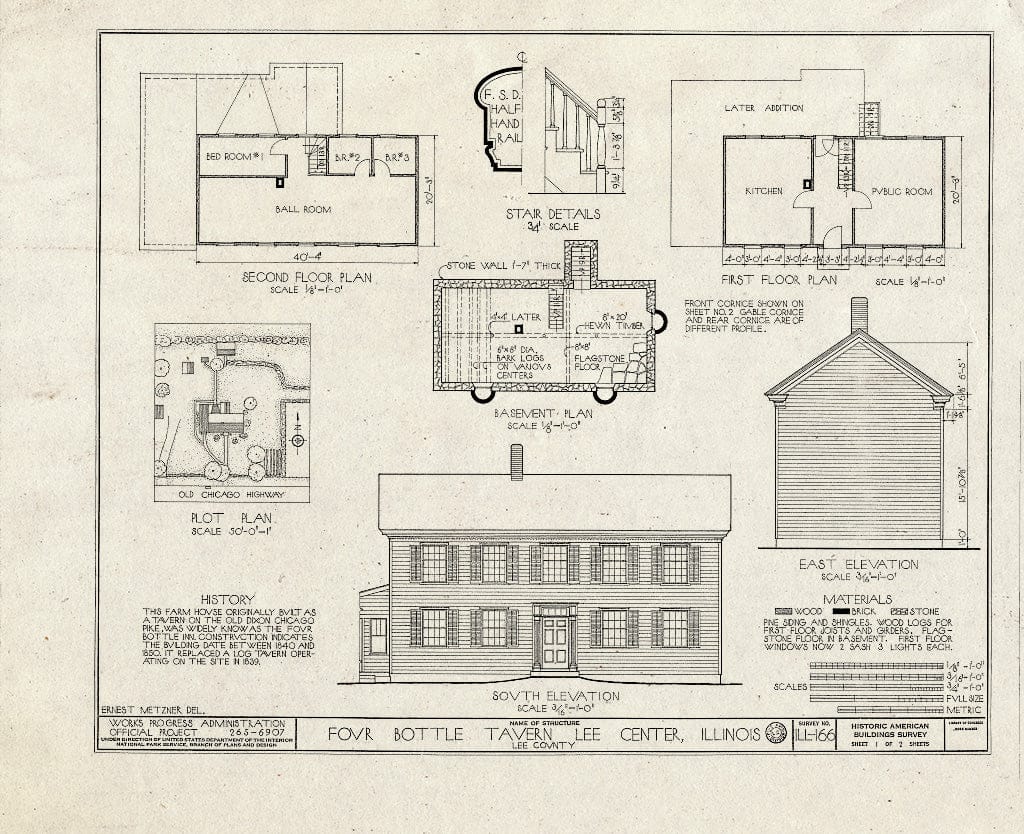 Blueprint HABS Ill,52-LEEC,1- (Sheet 1 of 2) - Four Bottle Tavern, Old Dixon-Chicago Pike, Lee Center, Lee County, IL