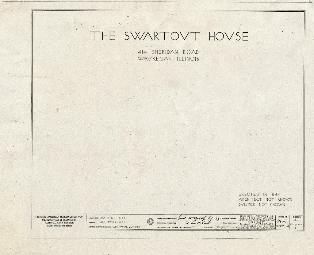 Blueprint HABS Ill,49-WAUK,1- (Sheet 0 of 4) - Swartout House, 414 Sheridan Road, Waukegan, Lake County, IL