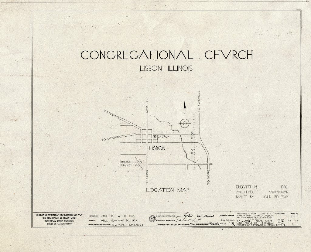 Blueprint HABS Ill,47-LISB,1- (Sheet 0 of 3) - Congregational Church, Lisbon, Kendall County, IL