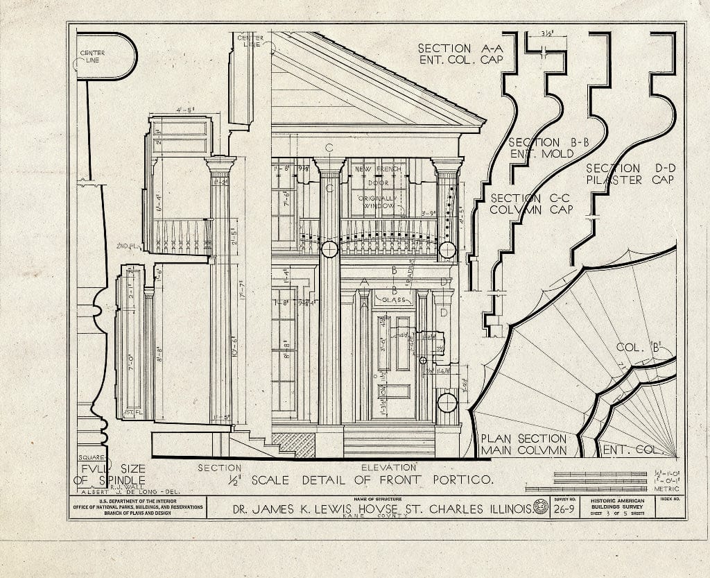 Blueprint HABS Ill,45-SAICH,1- (Sheet 3 of 5) - Dr. James K. Lewis House, 19 South Fifth Street, Saint Charles, Kane County, IL