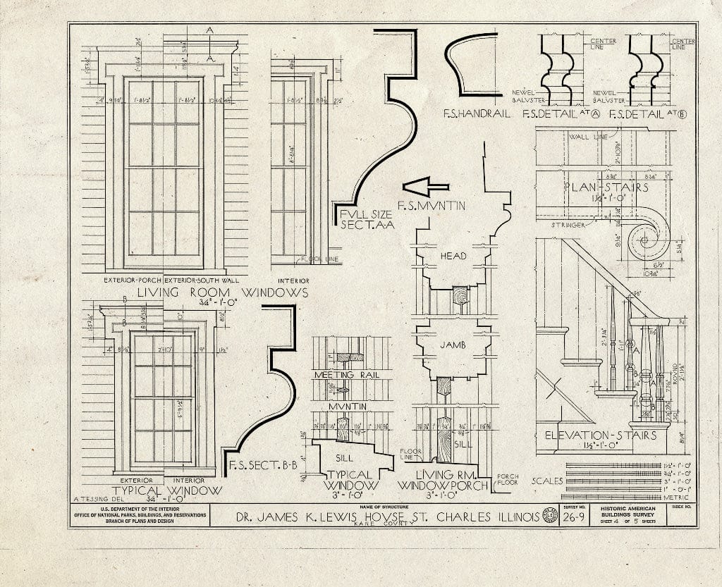 Blueprint HABS Ill,45-SAICH,1- (Sheet 4 of 5) - Dr. James K. Lewis House, 19 South Fifth Street, Saint Charles, Kane County, IL