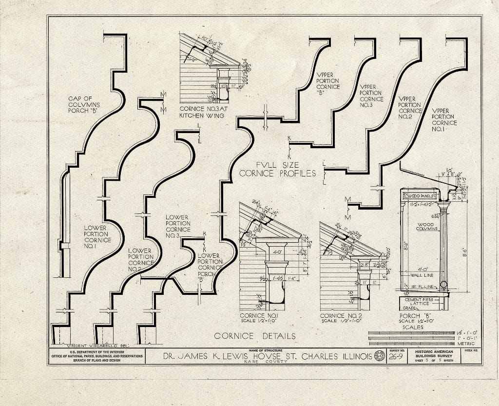 Blueprint HABS Ill,45-SAICH,1- (Sheet 5 of 5) - Dr. James K. Lewis House, 19 South Fifth Street, Saint Charles, Kane County, IL