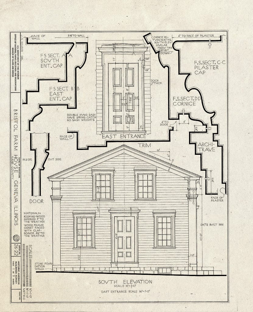 Blueprint HABS Ill,45-GEVA.V,1- (Sheet 1 of 3) - Bristol Farmhouse, River Road, Geneva, Kane County, IL