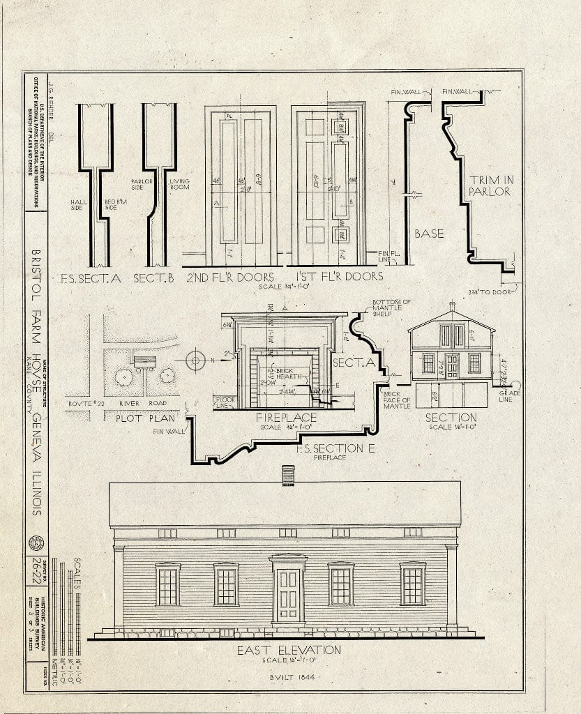 Blueprint HABS Ill,45-GEVA.V,1- (Sheet 3 of 3) - Bristol Farmhouse, River Road, Geneva, Kane County, IL