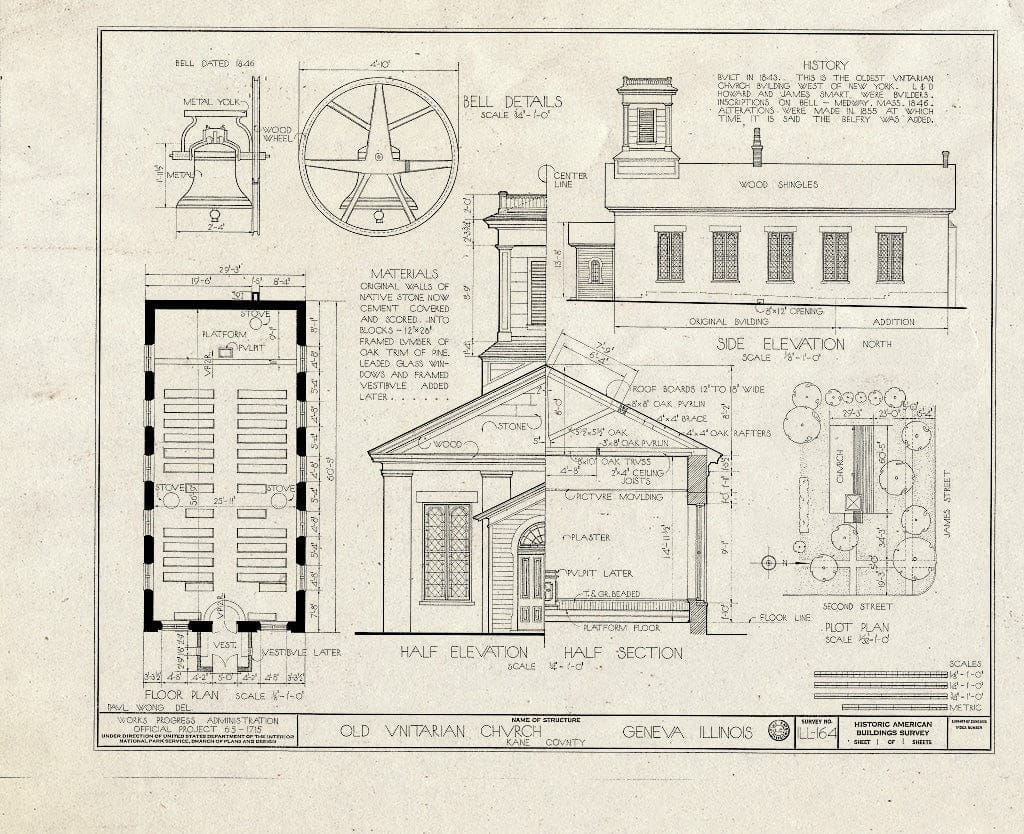 Blueprint HABS Ill,45-GEVA,2- (Sheet 1 of 1) - Old Unitarian Church, Second & James Streets, Geneva, Kane County, IL