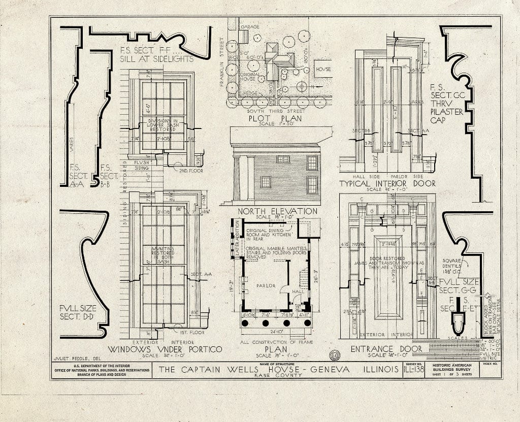 Blueprint HABS Ill,45-GEVA,1- (Sheet 1 of 3) - Captain Wells House, South Third Street, Geneva, Kane County, IL
