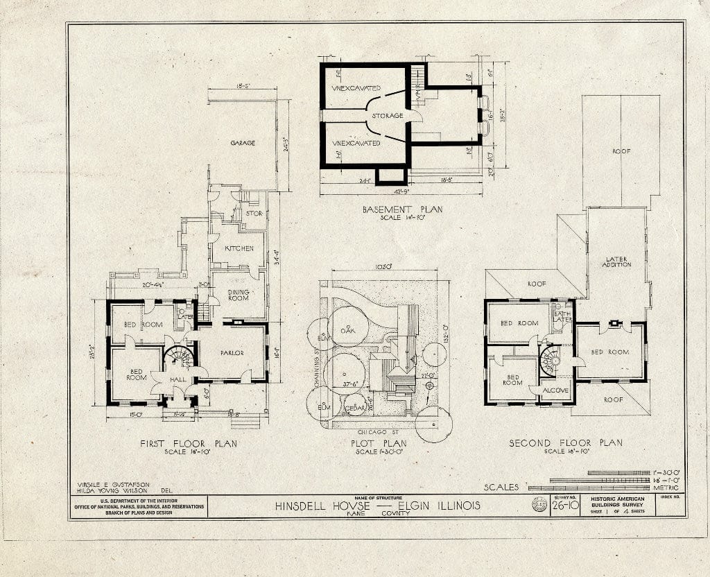 Blueprint HABS Ill,45-ELG,1- (Sheet 1 of 4) - A. B. Hinsdell House, 443 East Chicago Street, Elgin, Kane County, IL